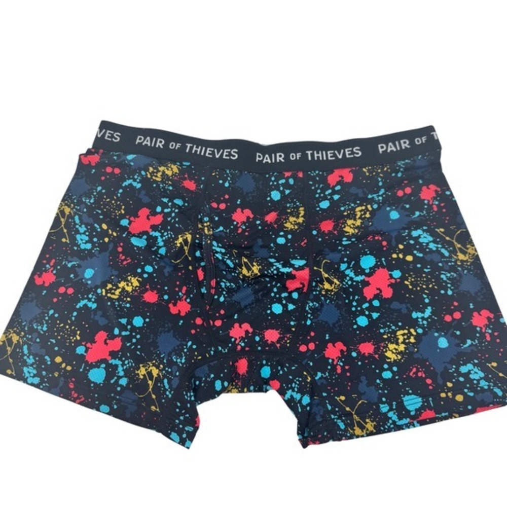 Pair of Thieves Mens SuperFit Boxer Briefs Navy Paint Splatter Mesh Size Large‎